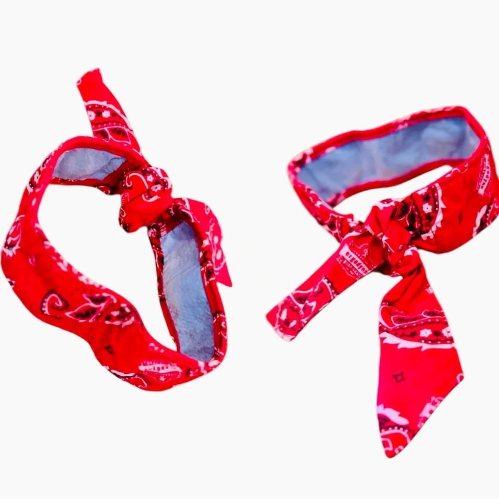 COOLING Red Bandana Dog Collar - Rustic Boho Bow Tie - Unisex Dogs Pet Wrap